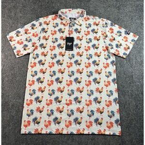 Waggle Golf Polo Shirt Mens Medium Cocky Rooster Print AOP Performance - NWT
